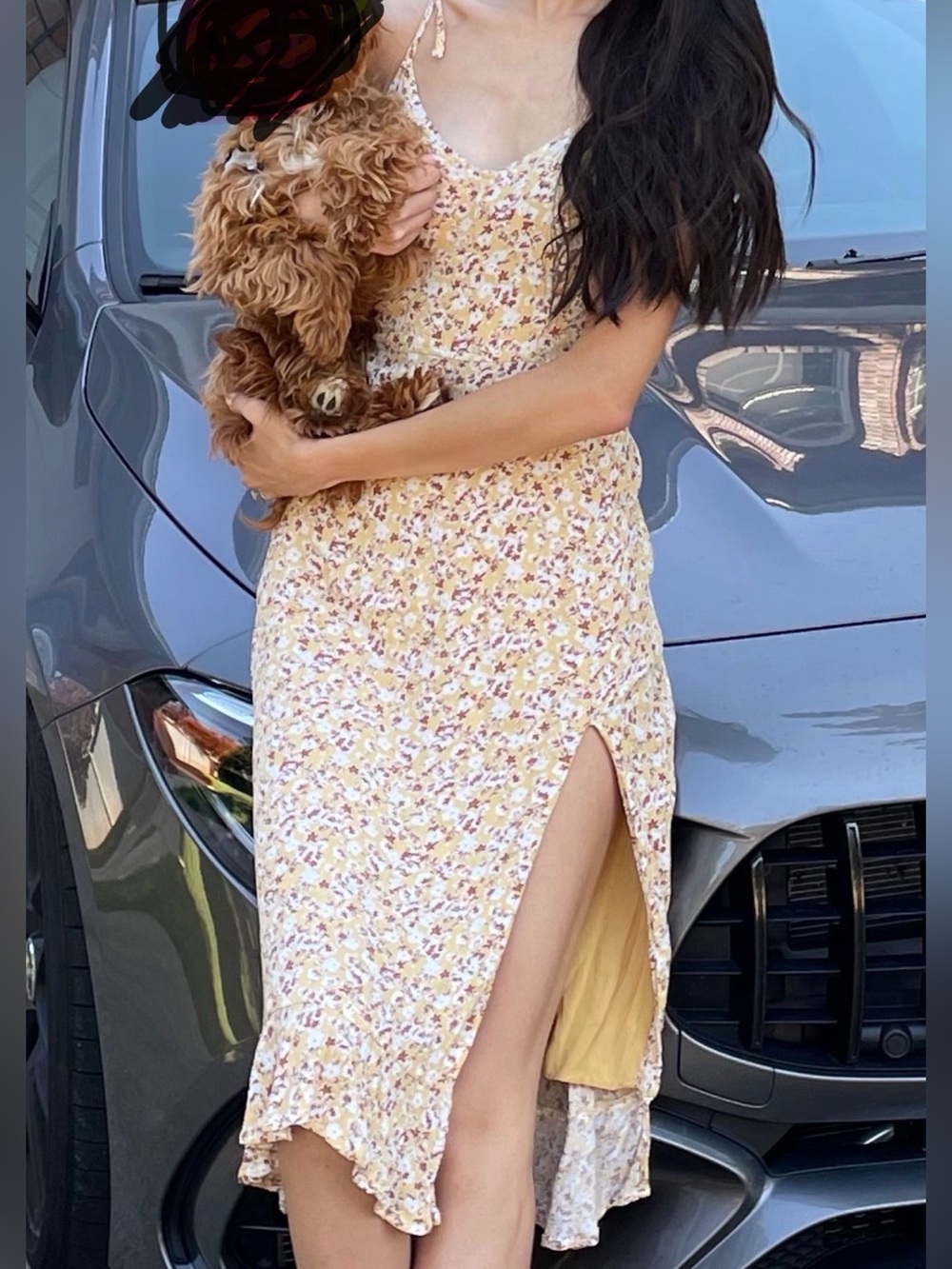 Abercrombie & Fitch Yellow Floral Maxi Dress with Tie Strap